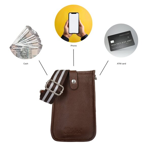 Leather Crossbody Brown Phone Sling Wallet Bag–Small Shoulder  Bag for Daily Use - Picture 4 of 10